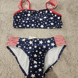 Target Cat & Jack Navy Star Print Two-Piece Bikini with Red Accent, Size Large
